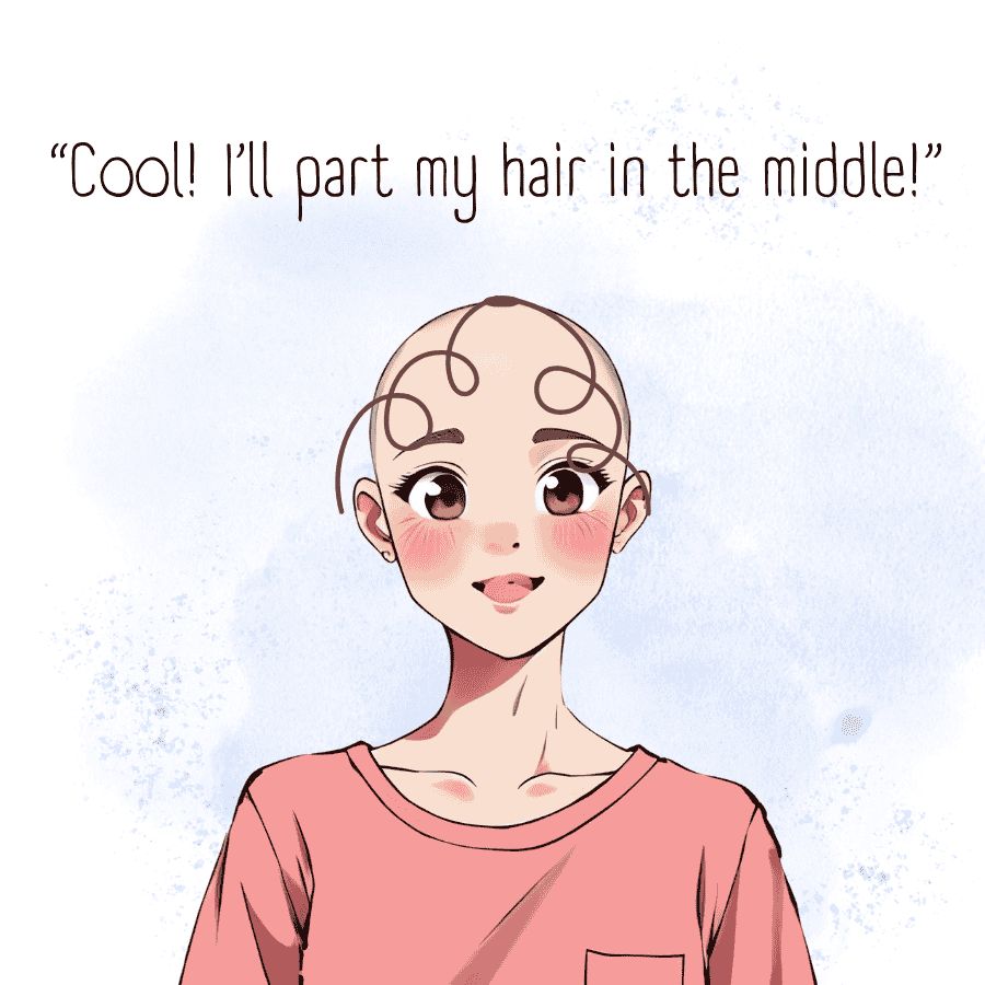 bald woman with 2 hairs