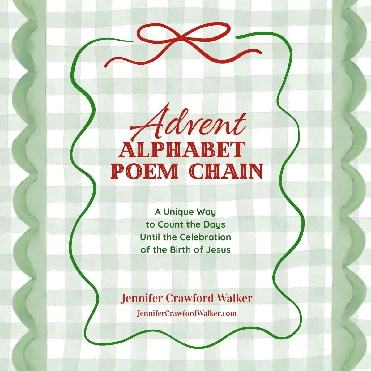 green and white gingham background with red and green writing of Title