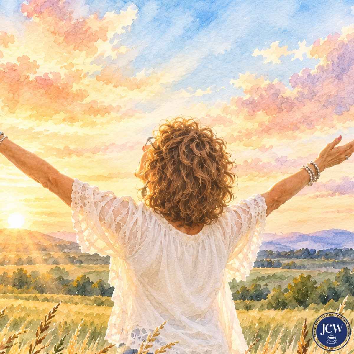 woman praising God with uplifted hands