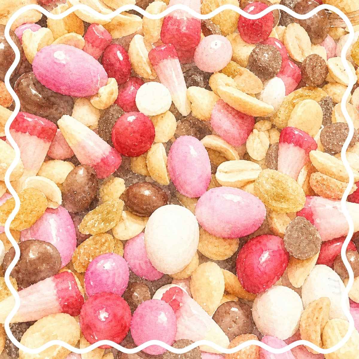 valentine snack mix with candies and nuts