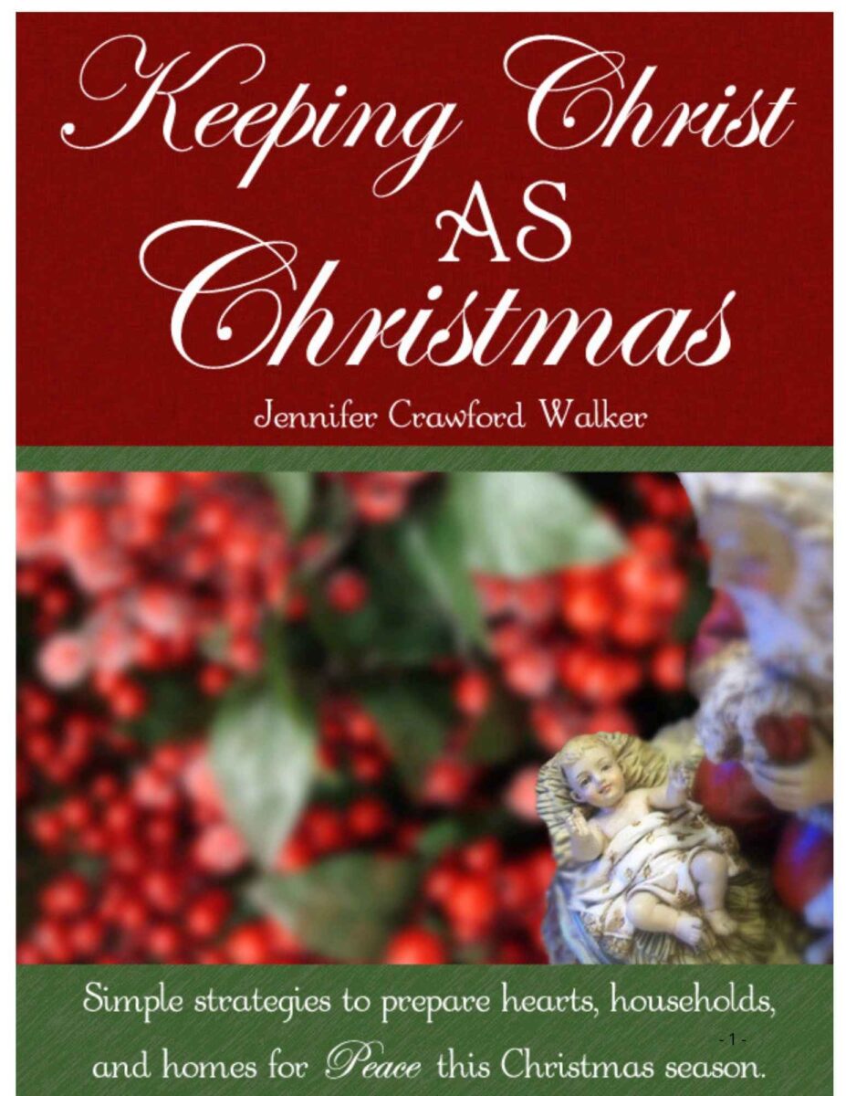 Book cover for Keeping Christ AS Christmas book. holly berries and santa holding Baby Jesus