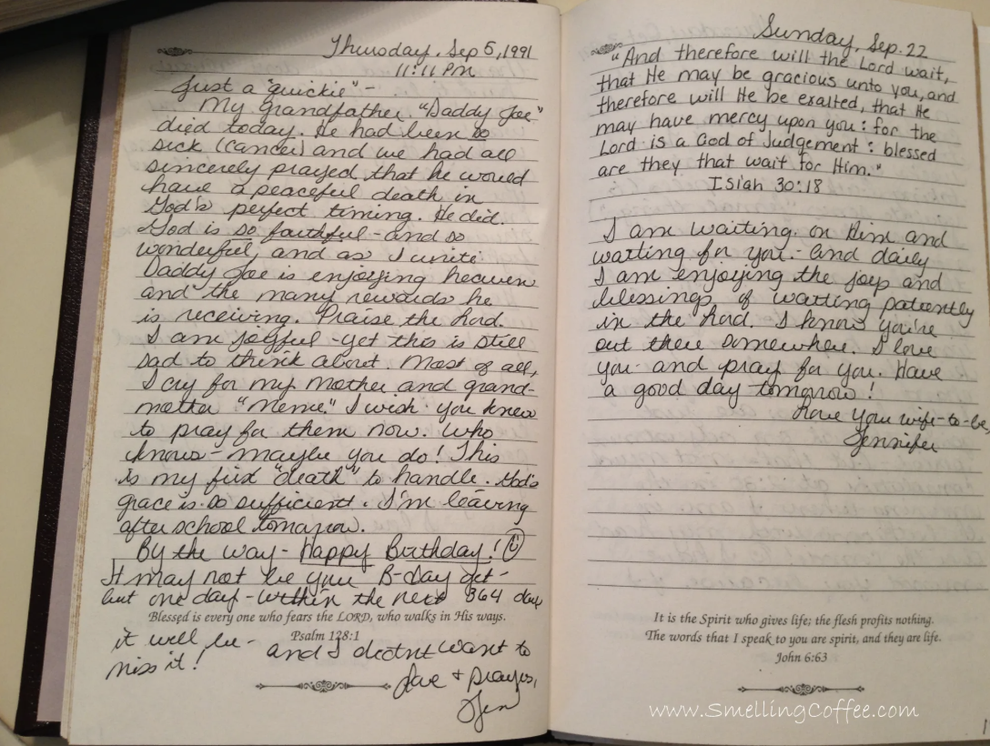 an example of my journal I wrote to my husband.
