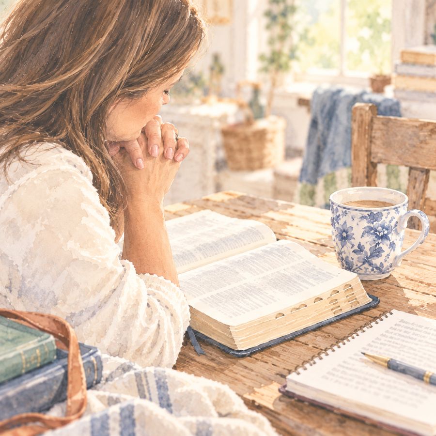 woman having prayer and Bible time