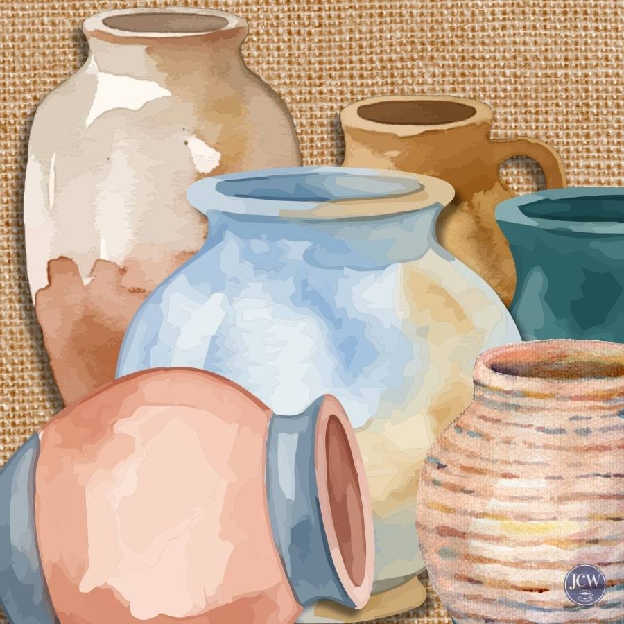 a pile of pottery
